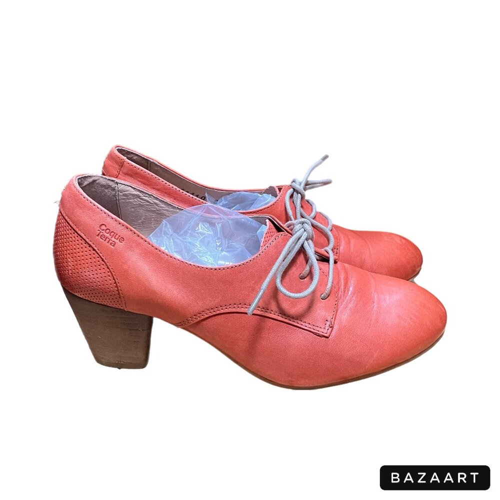 Coque Terra Portugal Anthropologie pink orange lace-up oxfords with heel, 38/7